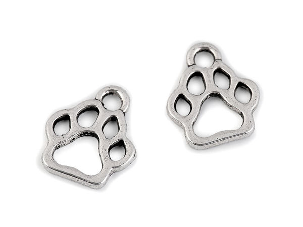 Platinum Paw Print Metal Charm Pendant (11x13 mm) - Elegant Fauna Decoration for Collars, Bags, and Clothing