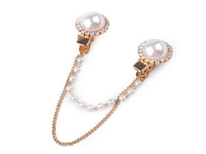Elegant Cardigan Clip with Rhinestones and Faux Pearls - Premium Brooch Fastener for Sweaters, Jackets, and Blouses