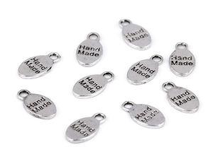 Premium Double-Sided Hand Made Metal Charm Pendant (8x15 mm) - Platinum with Patina