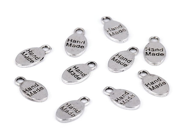 Premium Double-Sided Hand Made Metal Charm Pendant (8x15 mm) - Platinum with Patina