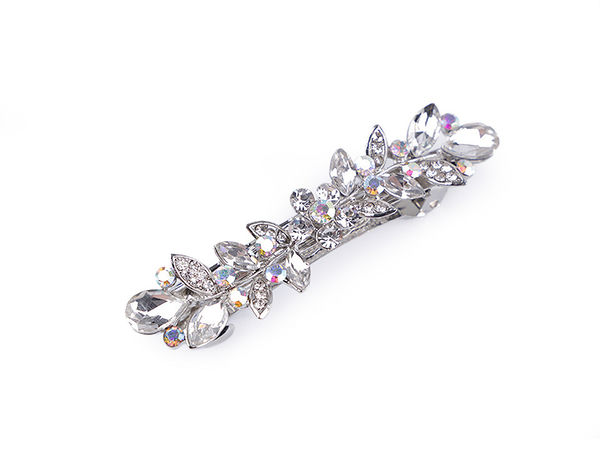 Elegant Floral Crystal AB Rhinestone French Hair Clip - Premium All-Metal Hair Barrette