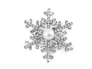 Elegant Snowflake Rhinestone Brooch with Pearl Accents - Premium Holiday Christmas & Winter Jewelry Pin