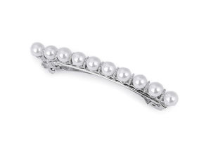 Elegant French Pearl Hair Barrette - Premium Metal Festive Hair Clip with Secure Click Clasp