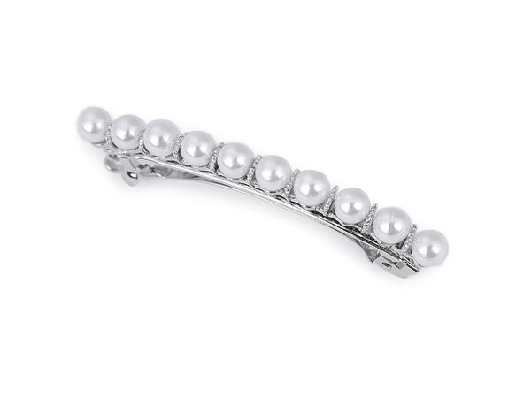 Elegant French Pearl Hair Barrette - Premium Metal Festive Hair Clip with Secure Click Clasp