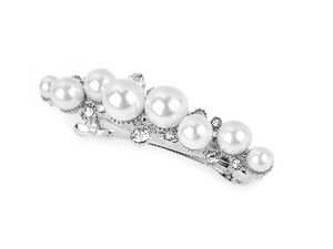 French Pearl and Rhinestone Hair Clip - Elegant All-Metal Festive Barrette
