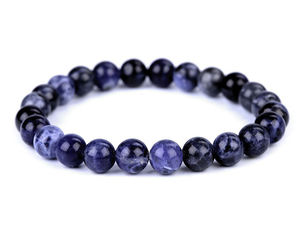 Natural Sodalite Mineral Bead Stretch Bracelet | Universal Elastic Fit Healing Crystal Jewelry