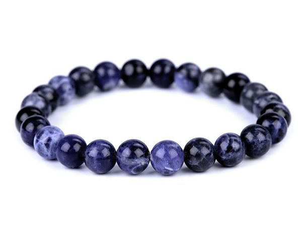 Natural Sodalite Mineral Bead Stretch Bracelet | Universal Elastic Fit Healing Crystal Jewelry