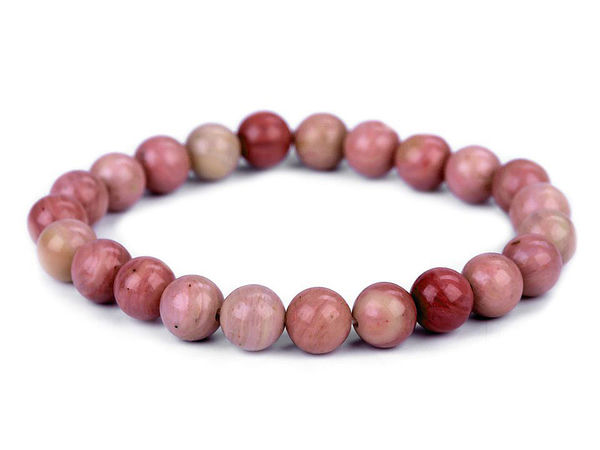 Natural Rhodonite Bead Stretch Bracelet - Premium Pink Mineral Stone Elastic Bracelet for Balance and Harmony