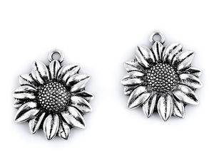 Vintage Sunflower Metal Charm Pendant (23x27mm) - Premium Floral Decorative Accent for Clothing, Shoes, and Accessories
