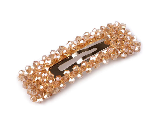 Premium Beaded Snap Hair Clip with Shimmering AB Rhinestones - Elegant Hair Barrette Accessory for Festive Occasions