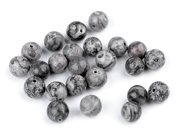 Natural Marble Mineral Beads (8mm) - Grey Gemstone Beads for Jewelry Making and Buddha Bracelets