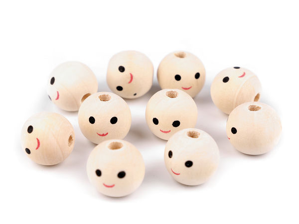 Premium 18mm Wooden Doll Head Beads with Painted Face - Natural Light Craft Beads for Dolls, Amigurumi, and DIY Projects
