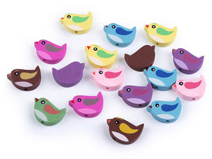 Colorful Bird-Shaped Wooden Beads (14x20mm) - Premium Printed Craft Beads for Jewelry Making, Kids' Crafts, and Dream Catchers