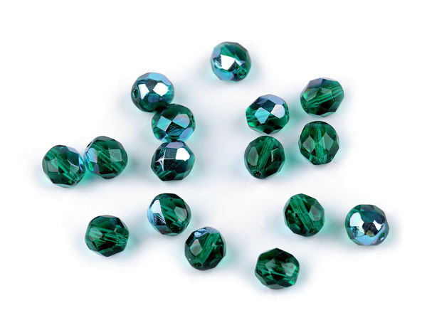 Czech Fire-Polished Round Glass Beads, 8mm, Emerald Green AB (20g Pack)