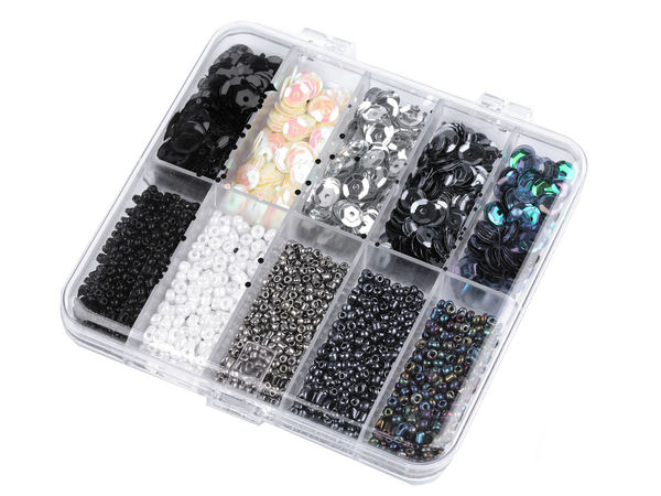 Premium Seed Beads and Sequins Assortment in Organizer Box - 10-Compartment Set for Costume Design, Embroidery, and DIY Crafts