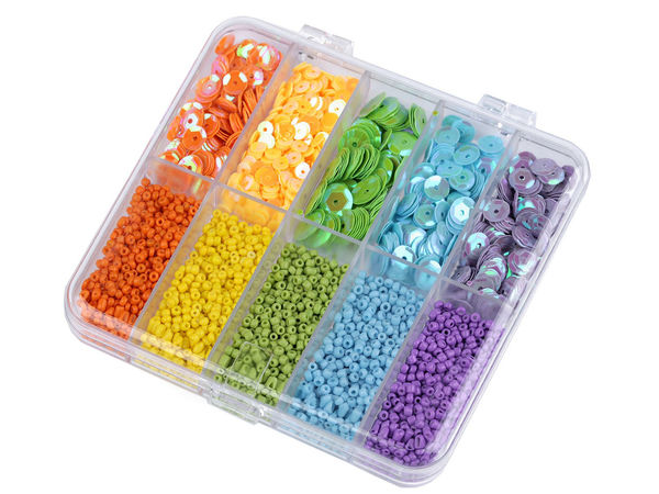 Premium Seed Beads and Sequins Assortment in Organizer Box - 10-Compartment Set for Costume Design, Embroidery, and DIY Crafts