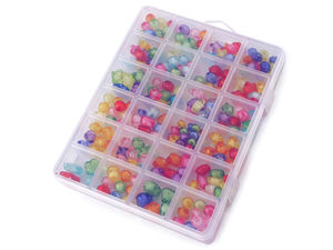 Deluxe Acrylic Craft Bead Set - Assorted Shapes & Colors, 220-Piece Jewelry Making Kit in 24-Compartment Organizer Box