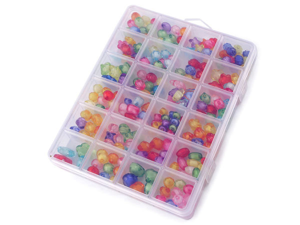 Deluxe Acrylic Craft Bead Set - Assorted Shapes & Colors, 220-Piece Jewelry Making Kit in 24-Compartment Organizer Box