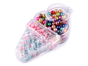 DIY Jewelry Making Bead Set in Ice Cream Shaped Storage Case - Colorful Mixed Lustrous Craft Pearls (6mm & 8mm)