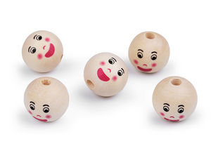 Natural Smile Face Wooden Beads (22mm) – Premium Unvarnished Round Craft Beads for Dolls, Angels, and DIY Jewelry