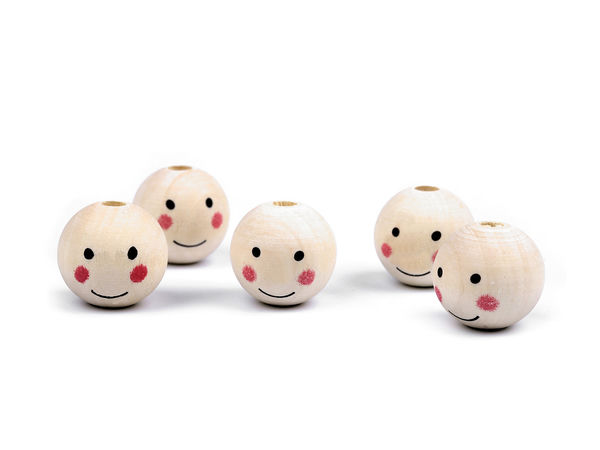 25mm Natural Wooden Face Beads with Painted Expressions – Premium Crafted Doll and Angel Heads for DIY Crafts and Crochet