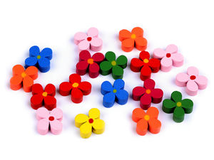 Premium Wooden Flower Beads - 15mm Assorted Colors Lightweight Craft Components for Jewelry Making, DIY Crafts & Kids Projects