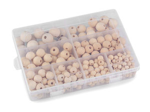 Premium Natural Wooden Beads Set in Organizer Box - 288 Pieces, Assorted Sizes (8mm to 20mm) for Macramé, Dream Catchers, and Jewelry Making
