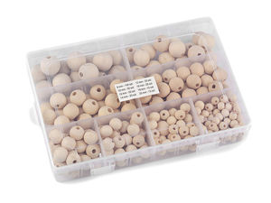 Premium Natural Wooden Beads Set in Organizer Box - 288 Pieces, Assorted Sizes (8mm to 20mm) for Macramé, Dream Catchers, and Jewelry Making