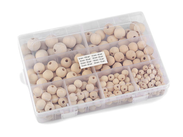 Premium Natural Wooden Beads Set in Organizer Box - 288 Pieces, Assorted Sizes (8mm to 20mm) for Macramé, Dream Catchers, and Jewelry Making