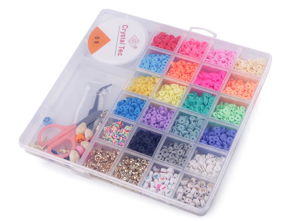 Complete DIY Jewelry Making Kit - Silicone Clay Heishi & Alphabet Beads Set with Charms, Jewelry Findings, and Tools (24 Compartments)