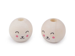 Premium 16mm Wooden Head Beads with Painted Faces - Natural Wood Craft Beads for Doll Making, Crocheting, and DIY Projects