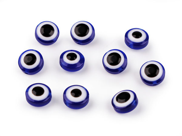 Double-Sided Evil Eye Nazar Amulet Flat Round Beads, 12mm, for Jewelry and Crafts