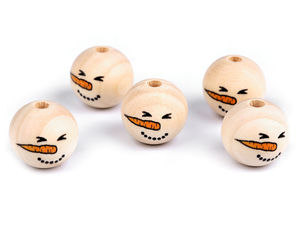 Natural Wooden Beads with Painted Snowman Face (20mm) - Premium Craft Beads for DIY Holiday Projects, Puppets, and Ornaments