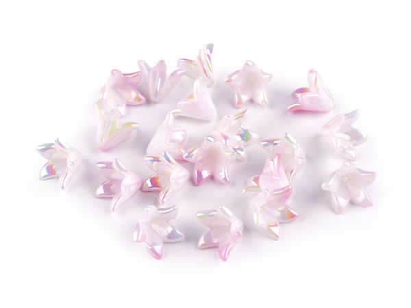 Bell Flower Acrylic Beads with Iridescent AB Finish (12x16mm) - Lightweight Spacer Pendants for Jewelry Crafting