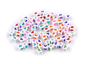 6mm Matte Cube Heart Beads - Multicolor Mix Plastic Spacer Beads for DIY Friendship Bracelets & Jewelry Making (10g Pack)