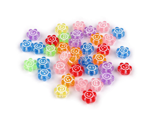 Matte & Transparent Flower Smiley Face Beads for Jewelry Making - 11mm Mixed Color Assortment