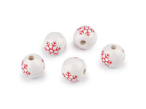 Lacquered Wooden Snowflake Beads (16mm, Large Hole) - Premium Christmas & Winter Craft Beads for DIY Ornaments