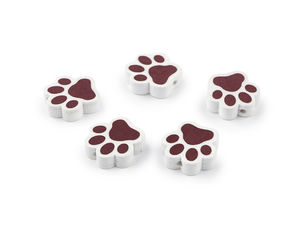 Lacquered Wooden Paw Print Beads - 20x20mm Flat Craft Beads with Horizontal Side Hole