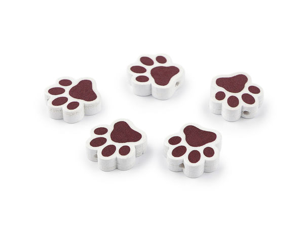 Lacquered Wooden Paw Print Beads - 20x20mm Flat Craft Beads with Horizontal Side Hole