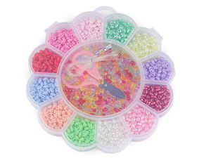 Assorted Two-Hole Bead Jewelry Making Kit - Premium Multicolor Craft Set with Flower Organizer Box, Elastic Cord and Scissors