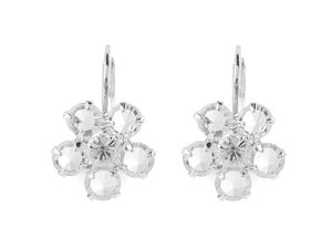 Jablonec Czech Crystal Flower Earrings – Silver-Plated Rhinestone Floral Drop Earrings with Leverback Clasp