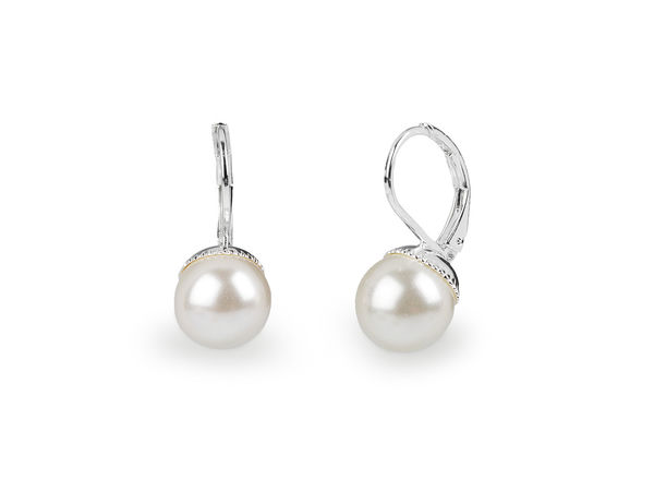 Elegant Czech Glass Pearl Earrings with Silver-Galvanized Mechanical Closure