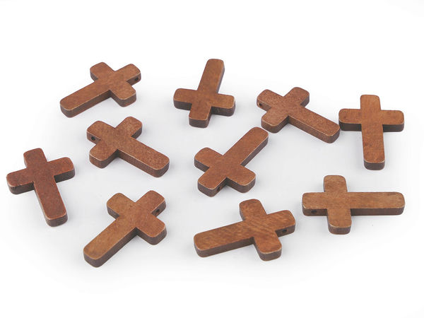 Premium Lacquered Wooden Cross Pendants (23x33mm) - Lightweight Beads for Jewelry Making, Rosaries, and DIY Crafts