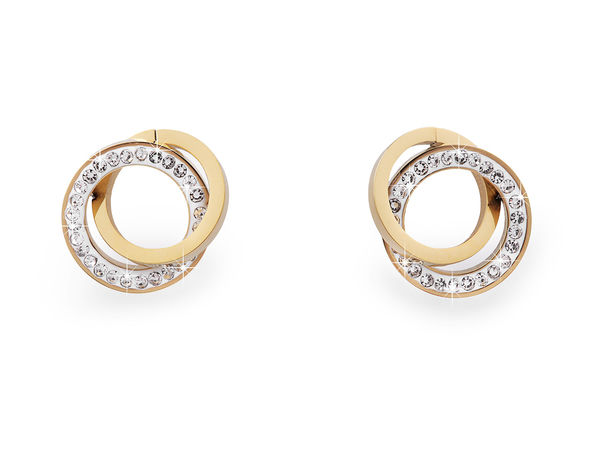 Stainless Steel Intertwined Loop Stud Earrings with Cubic Zirconia - High-Polish Platinum Finish