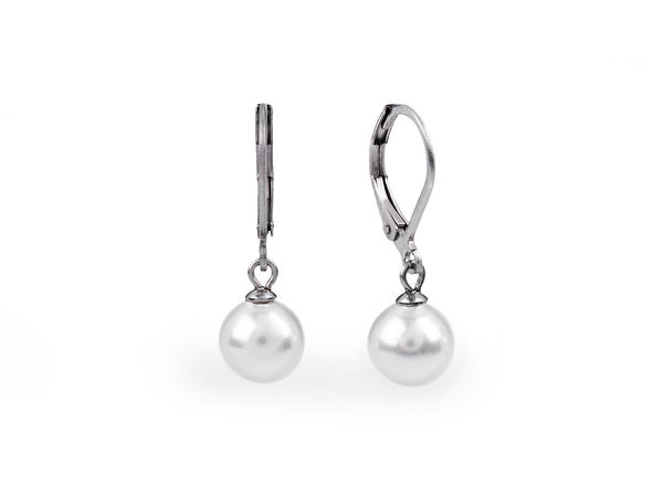 Elegant Faux Pearl Leverback Dangle Earrings in Stainless Steel - 8mm & 10mm