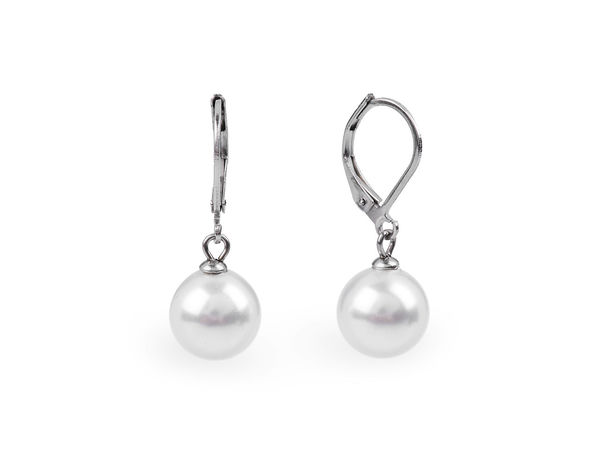 Elegant Faux Pearl Leverback Dangle Earrings in Stainless Steel - 8mm & 10mm