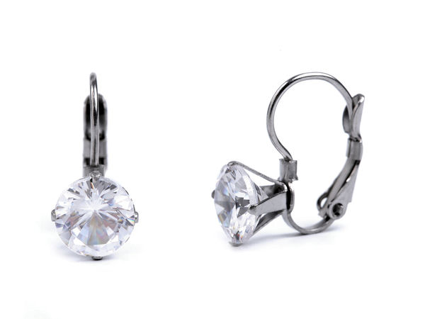 Stainless Steel Cubic Zirconia Leverback Dangle Earrings