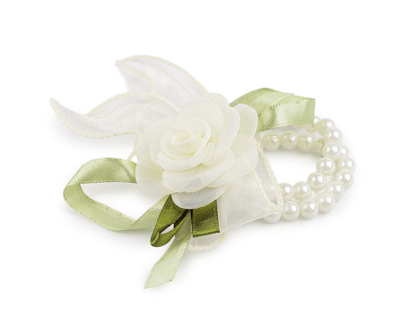 Elegant Pearl Floral Wrist Corsage - Romantic Stretch Flower Bracelet for Bridesmaids, Weddings, and Special Occasions