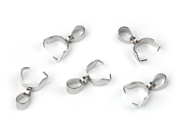 Stainless Steel Pinch Bails - Snap Hook Pendant Clasps (4x16mm) - Platinum Finish