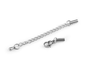 Premium Stainless Steel Lobster Clasp Fastening Set with Extension Chain - Platinum Finish
